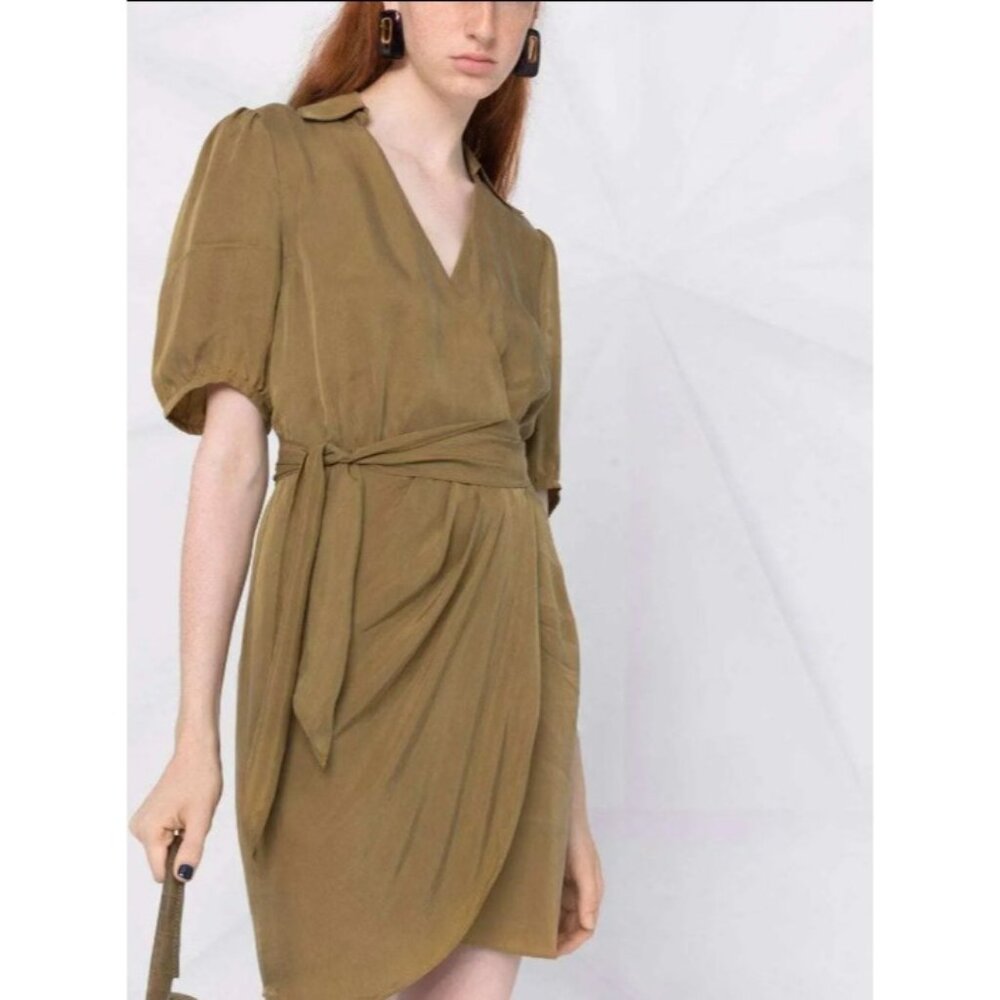 Ba&Sh Ada cupro Wrap Dress Size 2 US 0 UK color Camel NWT mspr $293